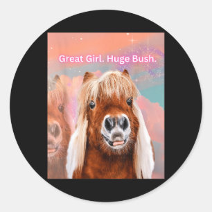 Sticker Rond Fille géniale énorme buisson de cheval