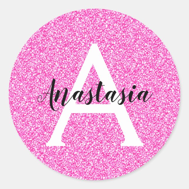 Sticker Rond Fille Glam Hot rose Parties scintillant étincelles (Devant)