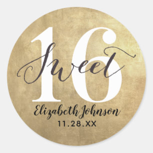 Sticker Rond Fille Gold Foil Sweet 16 Anniversaire