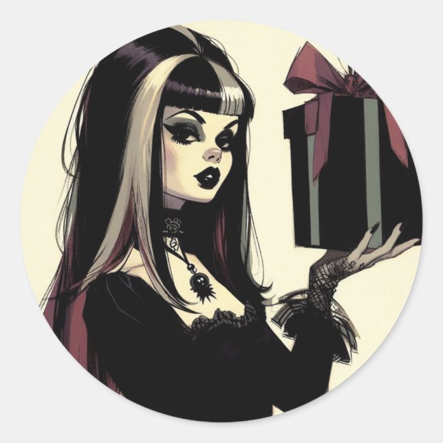 Sticker Rond Fille gothique Noël gothique effrayant (Devant)