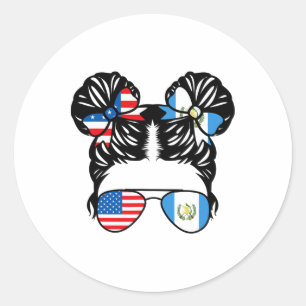 Sticker Rond Fille guatémaltèque à moitié américaine Drapeau Ét