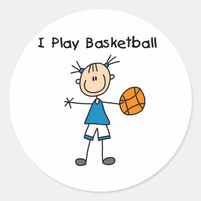 Sticker Rond Fille I Joue Au Basket (Devant)