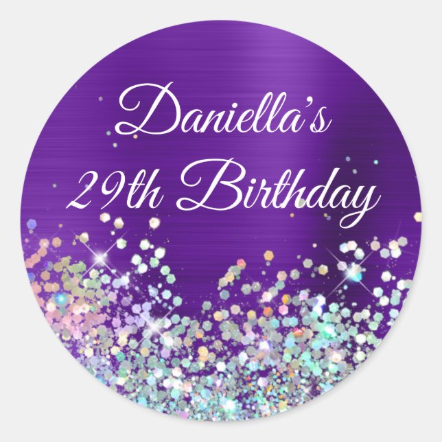 Sticker Rond Fille Indigo Purple Foil Holo Parties scintillant  (Devant)