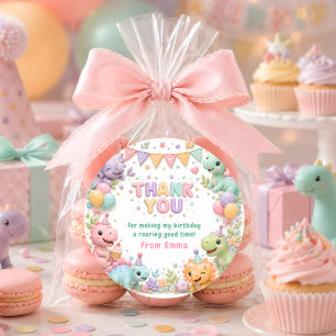 Sticker Rond Fille Invitation Anniversaire Dinosaure Merci