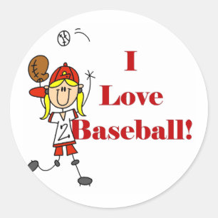 Sticker Rond Fille J'aime Les Tshirts Et Cadeaux De Baseball