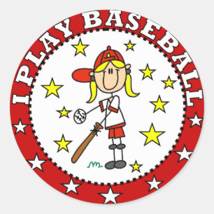 Sticker Rond Fille Je Joue au Baseball T shirts et Cadeaux