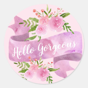 Sticker Rond Fille Joli Chic Floral Rose Rose Rose Rose Bonjour