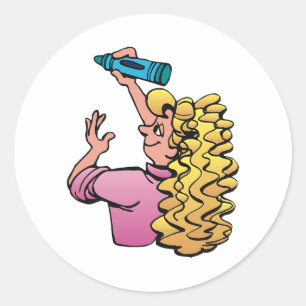Sticker Rond Fille joueur avec crayon de couleur