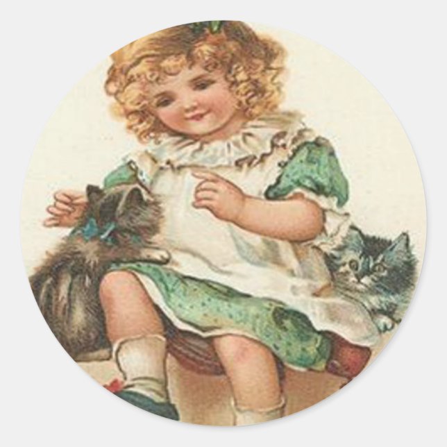 Sticker Rond Fille Kitten Chat Anniversaire (Devant)