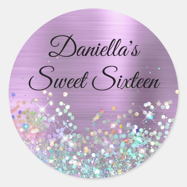 Sticker Rond Fille Lavender Foil Holo Parties scintillant Anniv (Devant)