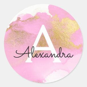 Sticker Rond Fille laveuse rose et or