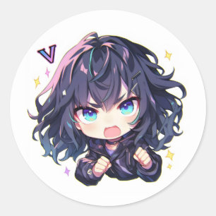 Sticker Rond Fille lettre V Anime