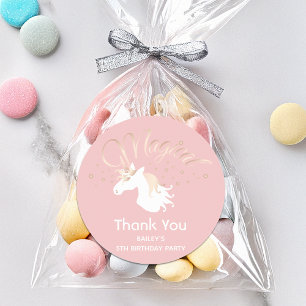Sticker Rond Fille Licorne Magique Rose Moderne Anniversaire En