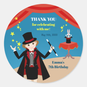 Sticker Rond Fille magicien Spectacle Anniversaire