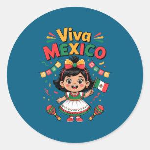 Sticker Rond Fille mexicaine viva mexique t-shirt drapeau mexic