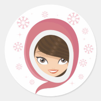 Sticker Rond Fille mignonne