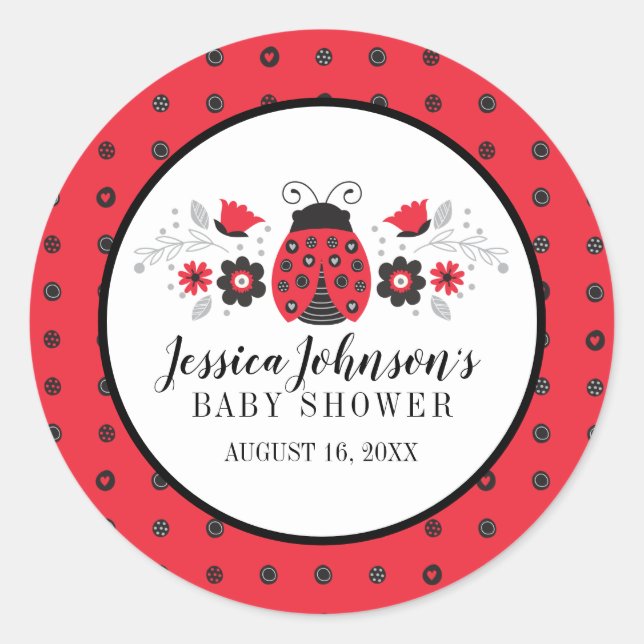 Sticker Rond Fille mignonne Baby shower rouge Ladybug (Devant)