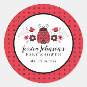 Sticker Rond Fille mignonne Baby shower rouge Ladybug