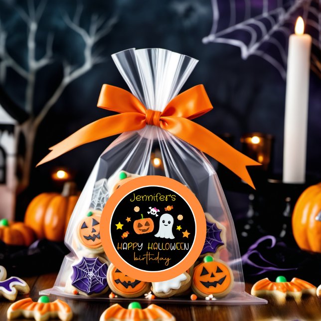 Sticker Rond Fille mignonne Citrouille Fantôme Joyeux Halloween (Créateur téléchargé)