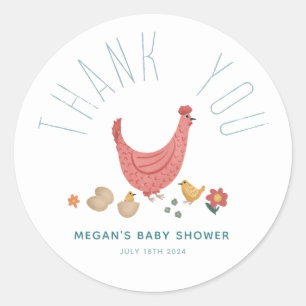 Sticker Rond Fille mignonne ferme Baby shower de poulet Merci F