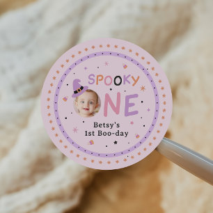 Sticker Rond Fille mignonne Halloween rose 1er anniversaire