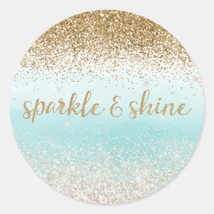 Sticker Rond Fille Mint Aquarelle Ombre Gold Glitzy Parties sci