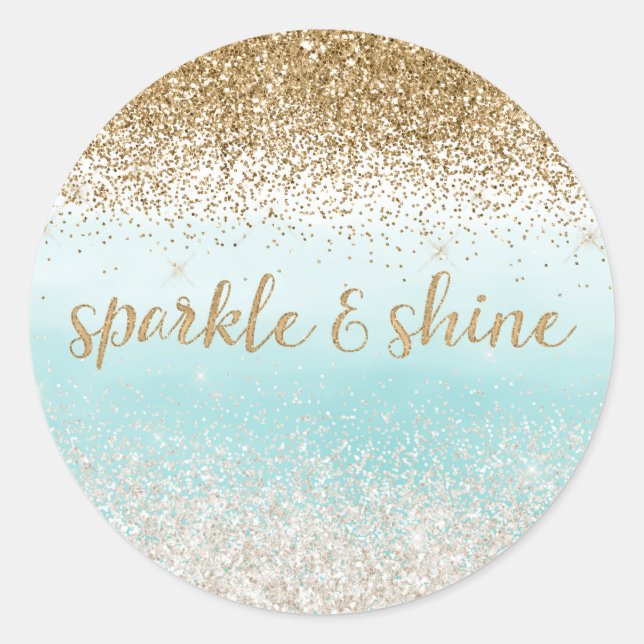 Sticker Rond Fille Mint Aquarelle Ombre Gold Glitzy Parties sci (Devant)