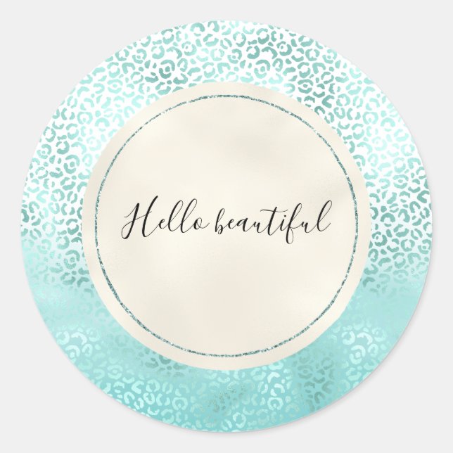 Sticker Rond Fille Mint Blanc Glam Ombre Empreinte de léopard (Devant)