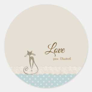 Sticker Rond Fille Moderne ,Points,Chat Pailleté Faux Or