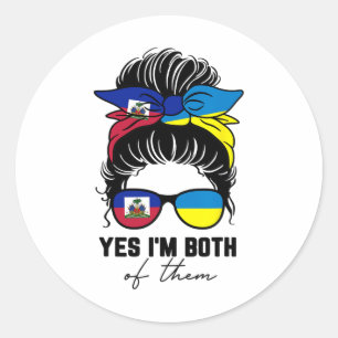 Sticker Rond Fille moitié haïtienne moitié ukrainienne Haïti Uk