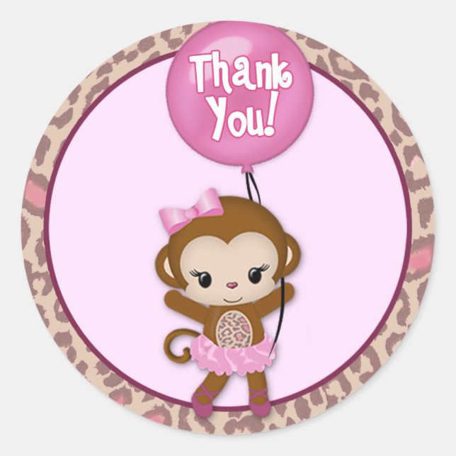 Sticker Rond FILLE MONKEY Tu Tu Cute Baby Merci #5 TTC (Devant)