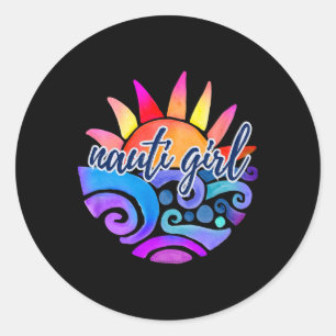 Sticker Rond Fille Nauti Drôle Thème Marin Tropical Voile Batea