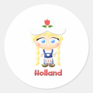 Sticker Rond Fille néerlandaise