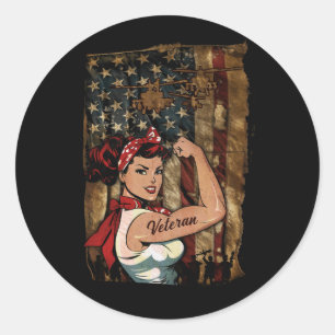 Sticker Rond Fille noire vétéran forte femme africaine américai