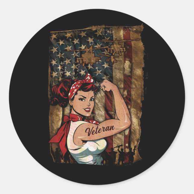 Sticker Rond Fille noire vétéran forte femme africaine américai (Devant)