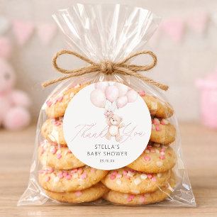 Sticker Rond Fille Ours en peluche Ballons Baby Shower