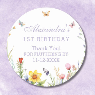 Sticker Rond Fille Papillon Fleur Sauvage 1er Anniversaire Merc