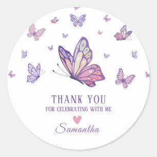 Sticker Rond Fille papillon violet anniversaire
