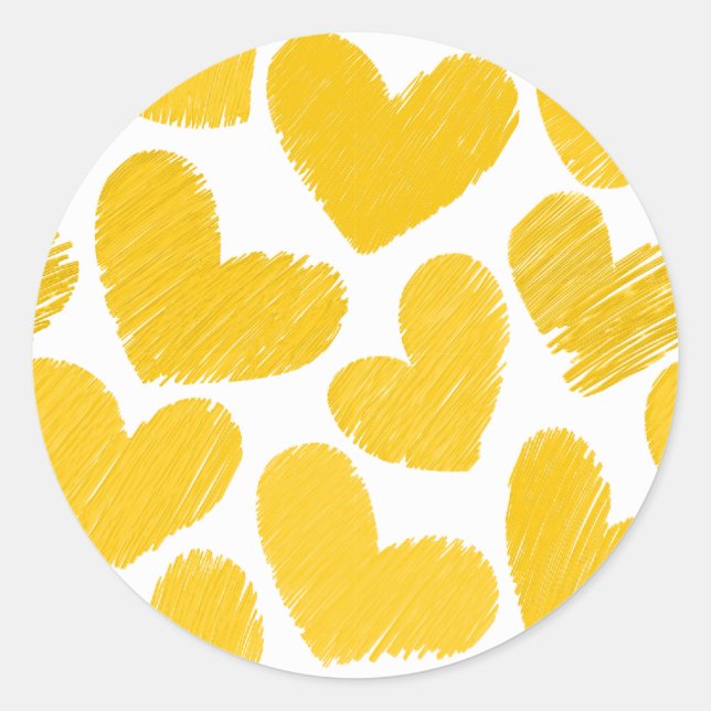 Sticker Rond Fille pastel jaune coeur d'amour motif (Devant)
