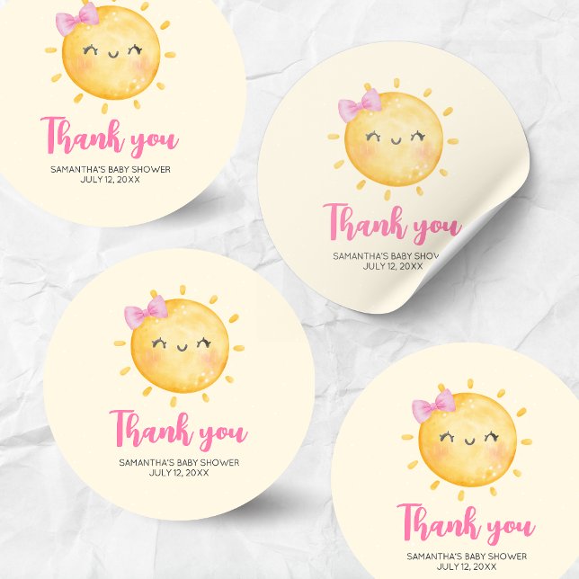 Sticker Rond Fille Petit Rayon de Soleil Baby Shower (Little Ray of Sunshine Boho Baby Shower Round Sticker)