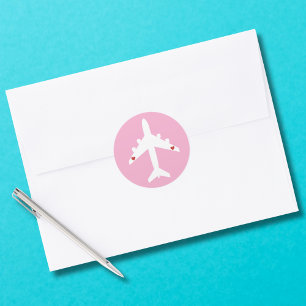 Sticker Rond Fille Pilote Avion Mignon Cœurs Rose Voyage