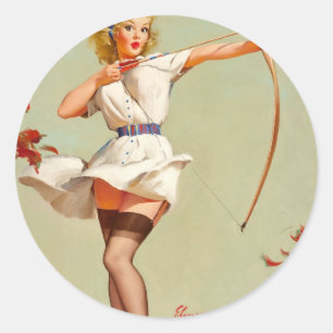 Sticker Rond Fille pin-up de tir à l'arc