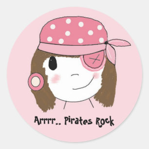Sticker Rond Fille Pirate Rose