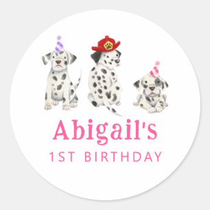 Sticker Rond Fille pompier Fête d'anniversaire Favoriser