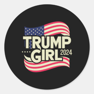 Sticker Rond Fille pour Donald Trump Jolie Drapeau Trump Femmes