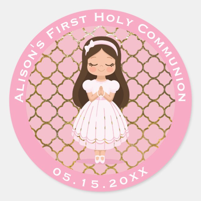 Sticker Rond Fille Première Sainte Communion Or rose (Devant)