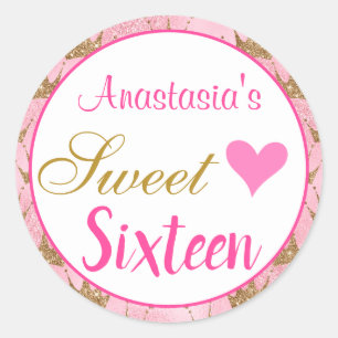 Sticker Rond Fille princesse rose Parties scintillant or Sweet