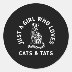 Sticker Rond Fille Qui Aime Les Chats & Tats Mignons Drôle