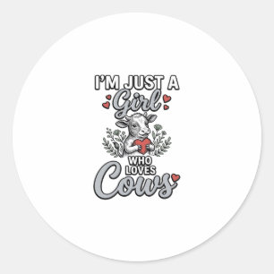 Sticker Rond Fille qui aime les vaches Design de chemise de vac