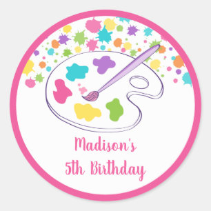 Sticker Rond Fille Rainbow Art Party Anniversaire